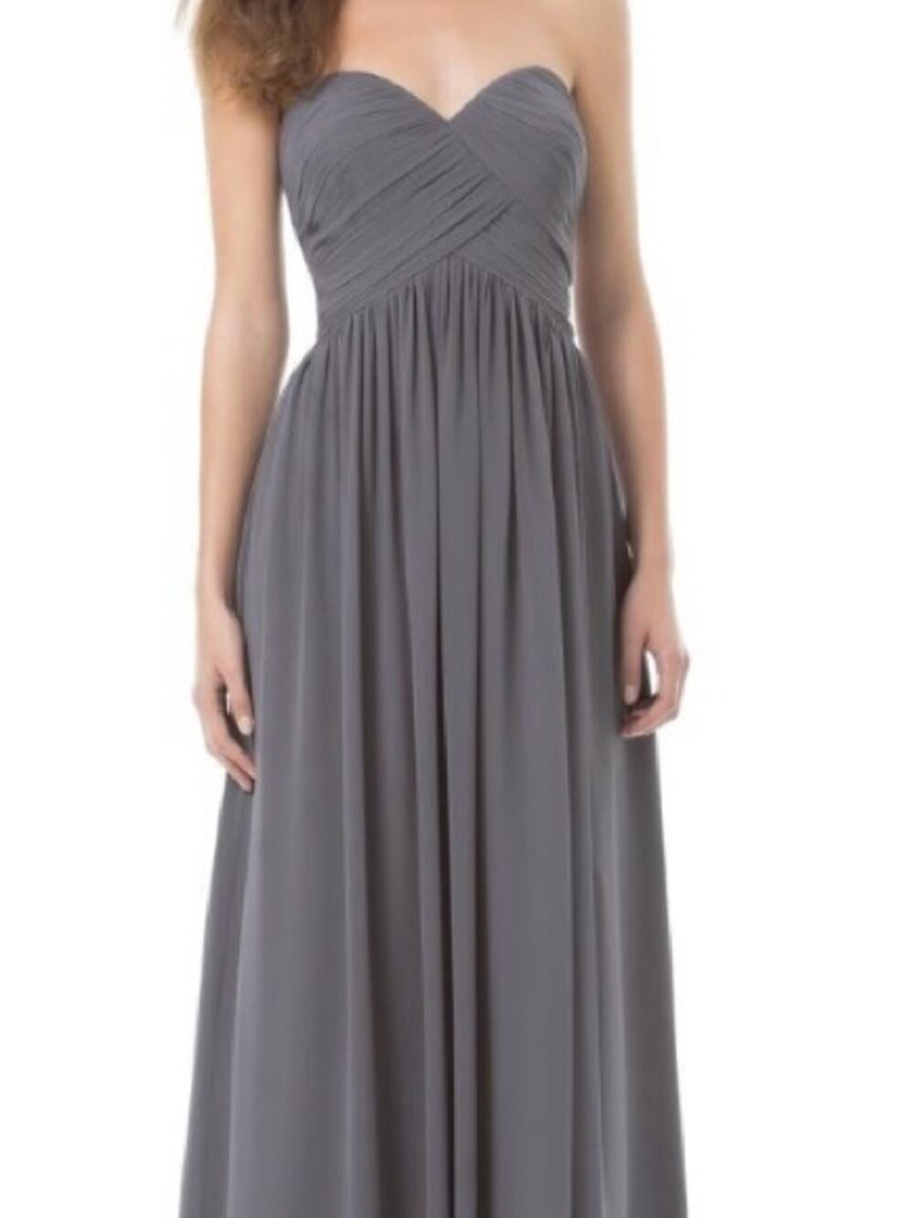 Bill Levkoff Strapless Pleated Chiffon Gown - Dusty Blue